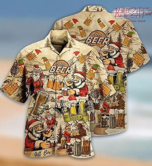 Discover Christmas Beer 3D Print Hawaiian Shirt, Santa Claus Tropical Summer Hawaiian Shirt