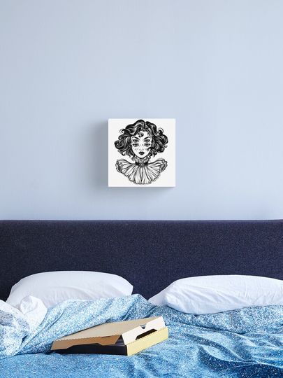 Discover Gothic witch girl head portrait with curly hair and four eyes. | Canvas Print