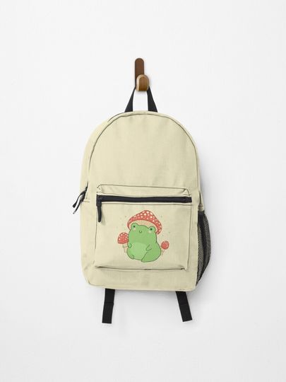 Discover Kawaii Frog with Mushroom Hat: Cottagecore Aesthetic Froggy, Chubby Toad in Forest Themed Fantasy Toadstools | Backpack