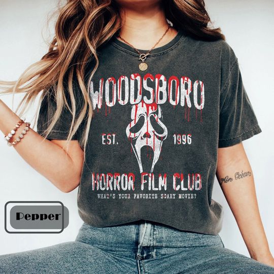 Discover Horror Ghost Face Shirt, Woodsboro Horror Film Club