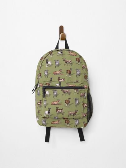 Discover Tiny Goats on Green - Goat Herd Pattern | Backpack