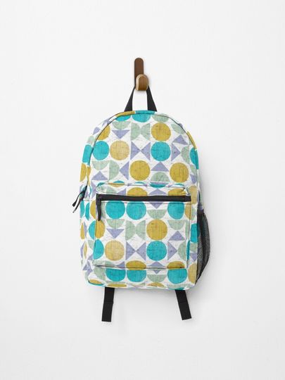 Discover Mid Century Modern Textured Geometric in Mustard Teal Blue and Green | Backpack