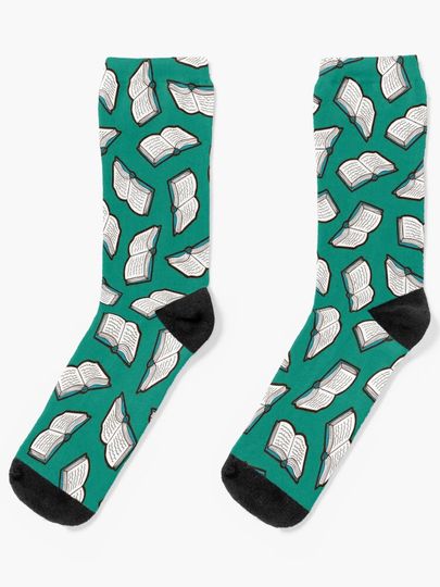 Discover Bookish Reading Pattern in Jade | Socks