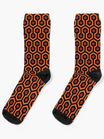Discover Geometric Pattern: Looped Hexagons: Orange/Red/Black | Socks