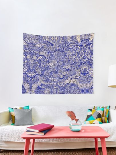 Discover Hand drawing purple and yellow zentangle pattern | Tapestry