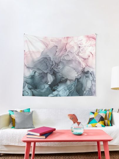 Discover Blush and Payne&apos;s Grey Flowing Abstract Painting | Tapestry