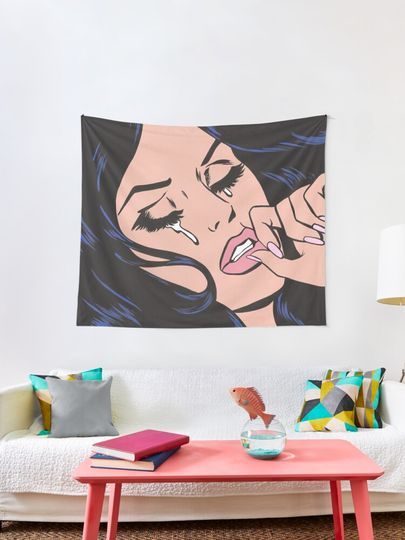 Discover Black Hair Crying Comic Girl | Tapestry