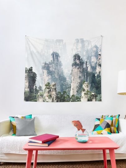 Discover Floating mountains Zhangjiajie National Forest Park art photo print | Tapestry