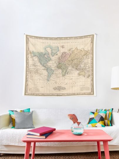 Discover Vintage Map of The World (1823) 2 | Tapestry