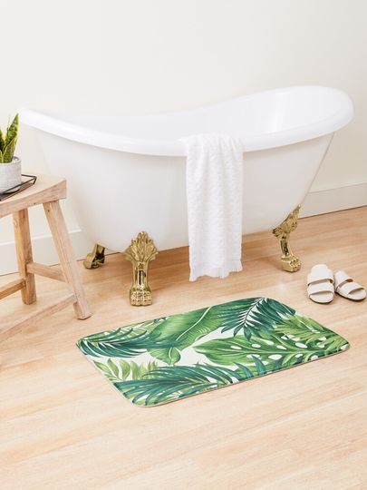 Discover Green Tropical Leaves | Bath Mat
