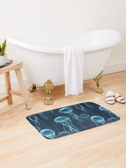 Discover Glowing jellyfish  | Bath Mat