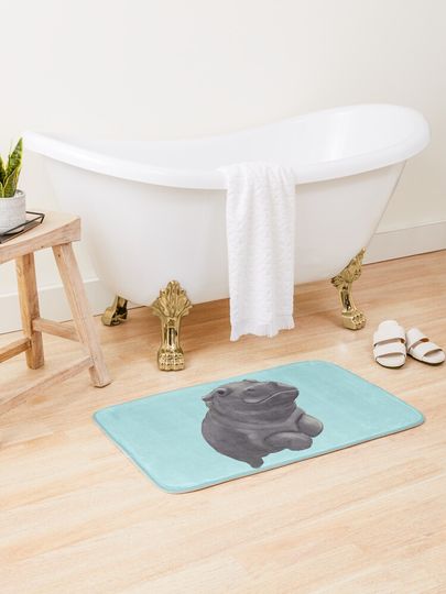 Discover Cute Painted Baby Hippo Swimming - Digital Painting | Bath Mat