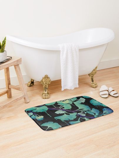 Discover O Ginkgo (on Black) | Bath Mat