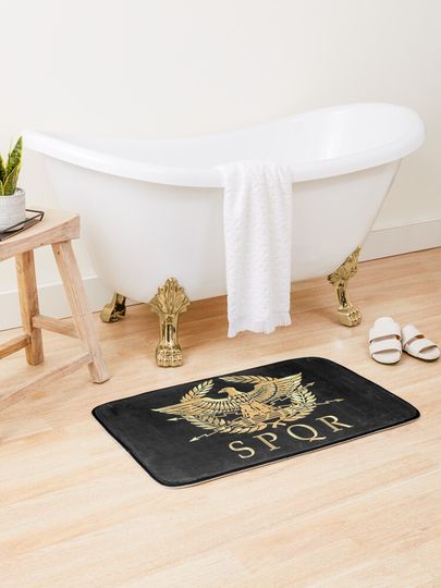 Discover SPQR- Roman Empire Standard Eagle Emblem Vintage Gold Shield | Bath Mat