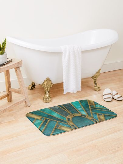 Discover Elegant Stained Glass Art Deco Window With Marble And Gemstone | Bath Mat