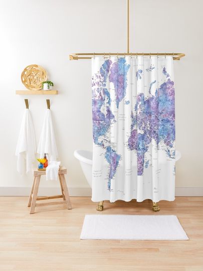 Discover Purple watercolor detailed world map Raul | Shower Curtain