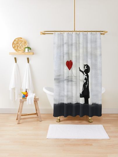 Discover Banksy Girl with heart balloon graffiti ORIGINAL WALL street art HD HIGH QUALITY ONLINE STORE | Shower Curtain