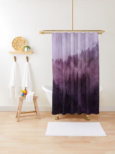 Discover Excuse Me, I&apos;m Lost // Laid Back In A Misty Foggy Raspberry Wilderness Romantic Cascadia Trees Forest Covered In Purple Magic Fog | Shower Curtain