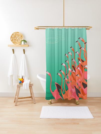 Discover Fresco of the flamingoes | Shower Curtain