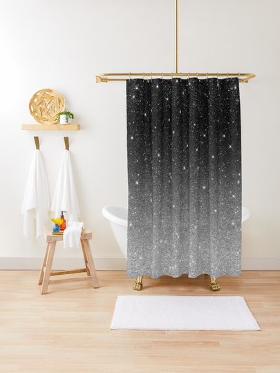 Discover Black Silver Grey Sparkle Ombre Glitter | Shower Curtain