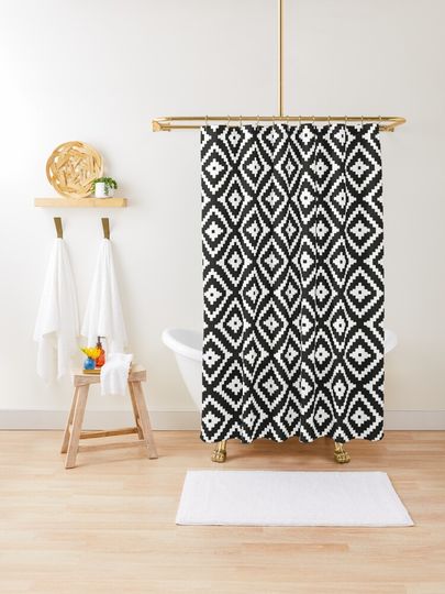 Discover Aztec - White on Black | Shower Curtain