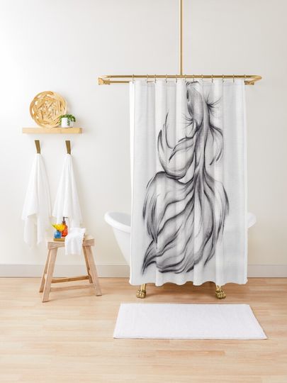 Discover Belladonna - Charcoal pencil drawing of a Betta Fighting Fish | Shower Curtain