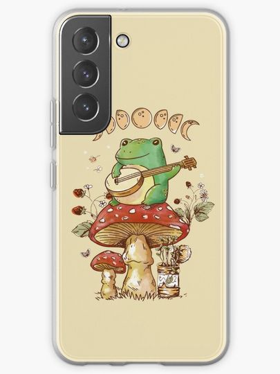 Discover Cottagecore Aesthetic Frog With Banjo Mushroom Moon Phases Art | Samsung Galaxy Phone Case
