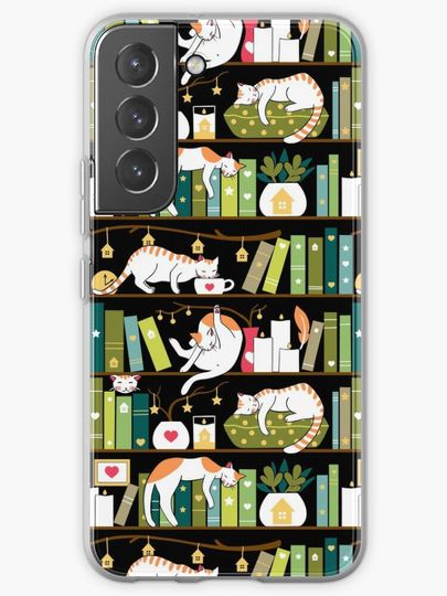 Discover Library cats - whimsical cats on the book shelves  | Samsung Galaxy Phone Case