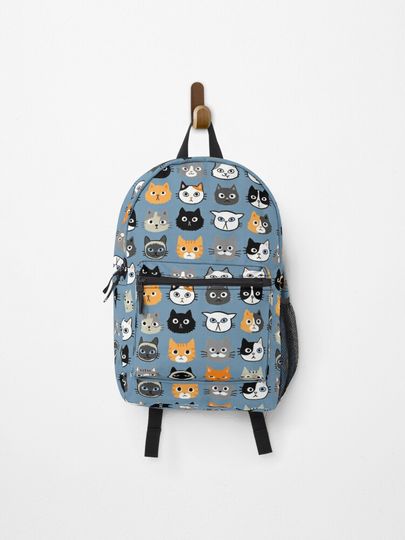 Discover Assorted Cat Faces | Cute Quirky Kitty Cat Drawings | Backpack