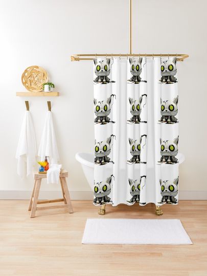 Discover Cute Funny Mystery Monster Cat | Shower Curtain