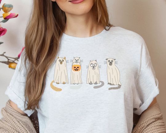 Discover Halloween Cat Shirt, Ghost Cats Tee, Cute Cat T-Shirt