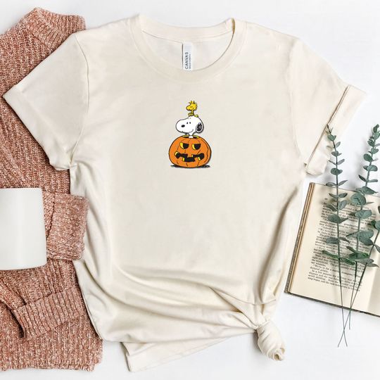 Discover Snoopy Woodstock Pumpkin T-shirt, Halloween Shirt, Charlie Brown Tee