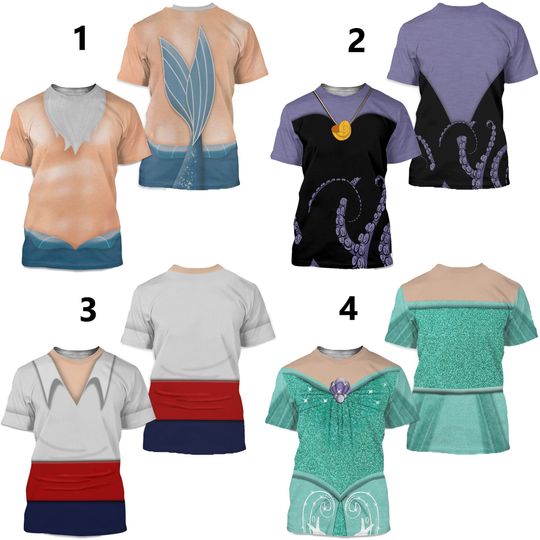 Discover Mermaid Princess Characters Matching Shirt, Halloween Costume For Family Group T shirt