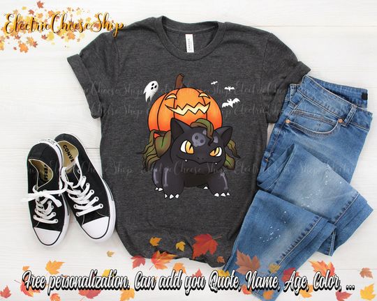 Discover Halloween Horror BuIbasaur Funny Shirt, Spooky Pumpkin Monster Shirt
