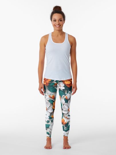 Discover white and orange flowers | Leggings