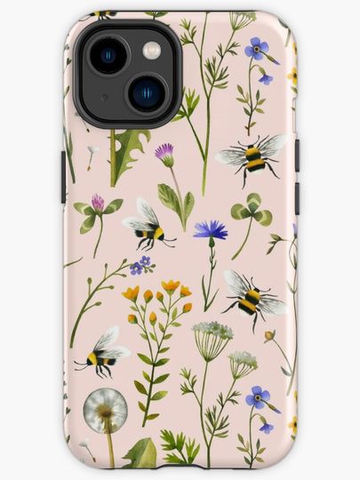 Discover Bees and wildflowers on blush | iPhone Case