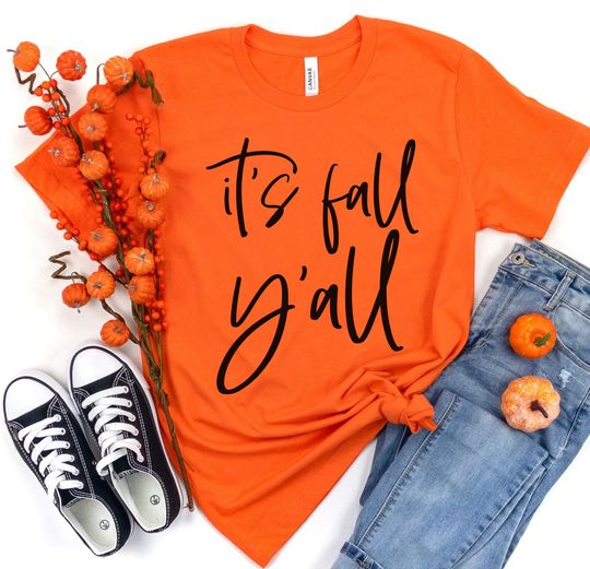 Discover It's Fall Y'all Shirt Women Fall T-Shirt Cute Tee Spooky Top Halloween Graphic Mom Shirt