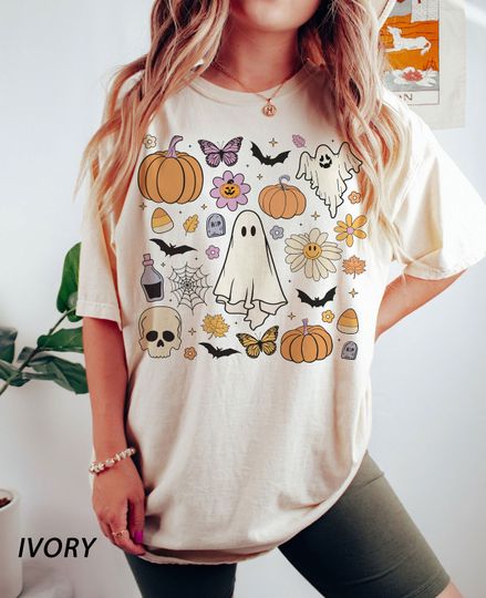 Discover Cute Halloween Doodles T-Shirt with Witch Design
