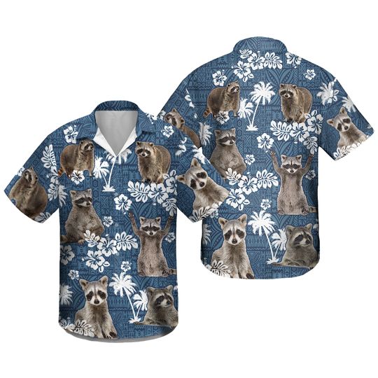 Discover Raccoon Blue Tribal Pattern Hawaiian Shirt