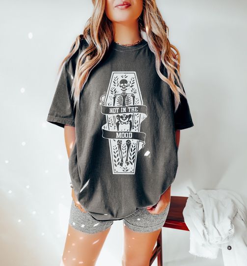 Discover Not In The Mood Oversized Vintage T-Shirt, Skeleton In Coffin Shirt