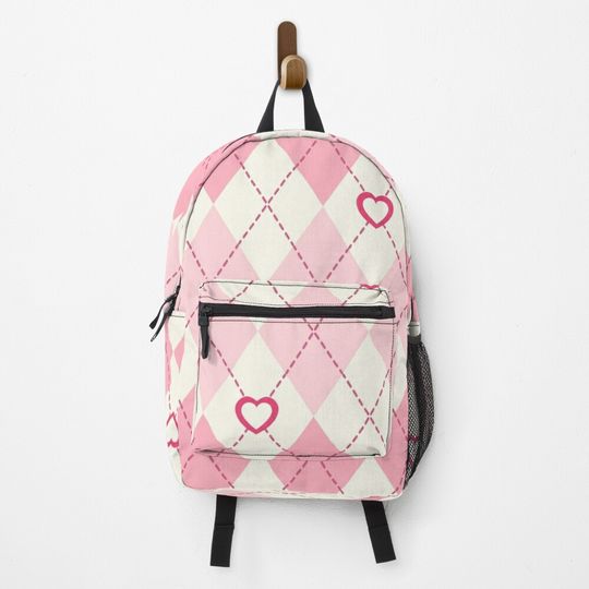 Discover Preppy School Supplies, Preppy, Aesthetic, Pink, Heart, Argyle, Checkered, Preppy Aesthetic Backpack