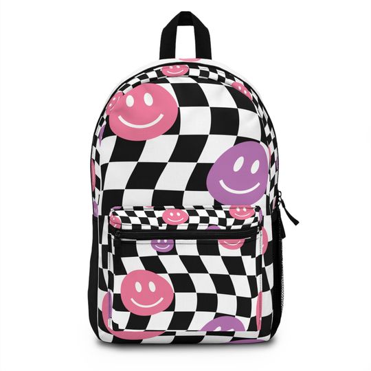 Discover Backpack Fun Checkered Board Smiley Face,