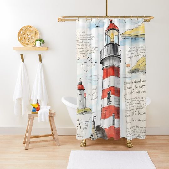 Discover Old Sketch of a Lighthouse Shower Curtain