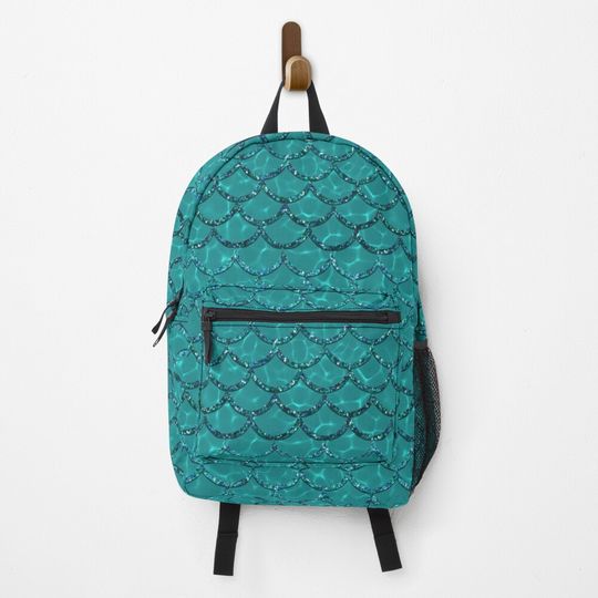 Discover Teal Glitter Mermaid Scales on Water Backpack
