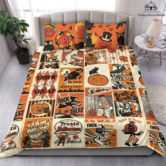 Discover Funny Halloween Pumpkin Quilt Bedding Set,  Halloween Bedding, Pumpkin Print Duvet Cover