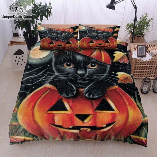 Discover Black Cat Pumpkin Halloween Duvet Set