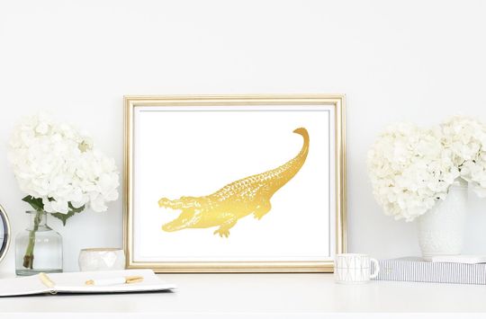 Discover Alligator Gold Foil Art Print, Wall Art, Crocodile Picture, Swamp Life Theme, Bayou, Gators, Metallic Animal Art, Alligator Home Decor