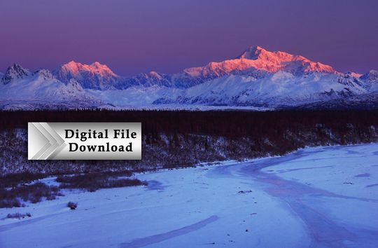 Discover Mt McKinley Winter Sunrise, Denali Sunrise, River Ice, Alaska Art, Digital High Resolution Printable Wall Art, Instant Download