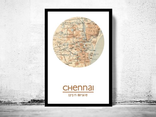 Discover Chennai City Map Poster - Vintage Wall Art Print