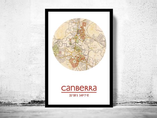 Discover Canberra City Map Vintage Poster Art Print